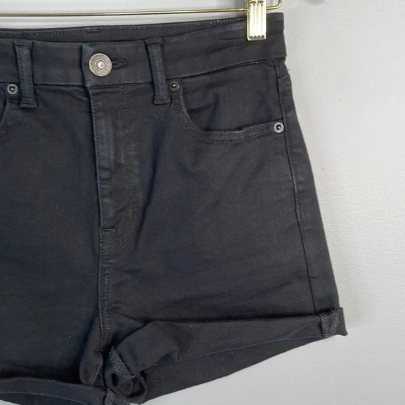 AMERICAN EAGLE Hi-Rise Shortie Shorts Black Roll Cuff 5 Pocket Design Grunge 6 - Picture 4 of 12